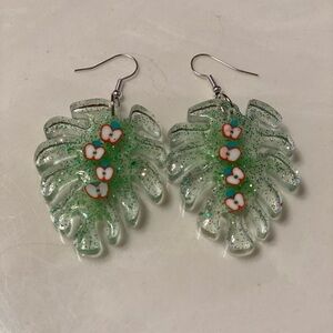 Leaf and apple resin earrings. Handmade.